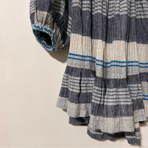 FREE PEOPLE  Cozy Stripe Mini Dress Oversized Babydoll Boho Coastal Peasant sz M - Picture 5 of 14